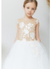 Cap Sleeve Ivory Lace Tulle Buttons Back Flower Girl Dress